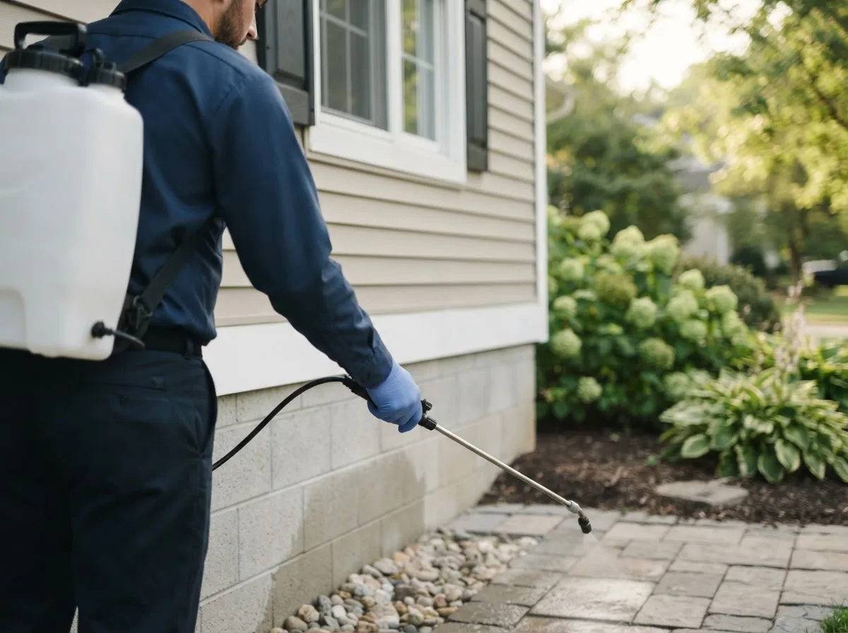 Pest control technician inspecting a home in Rocky, OK
